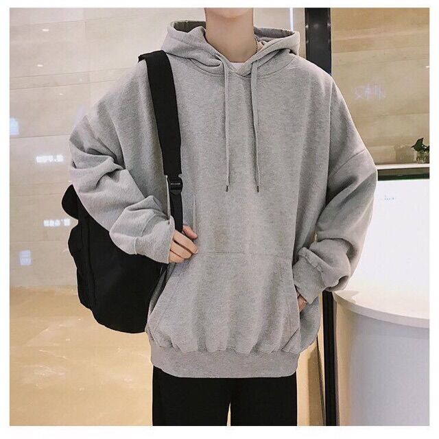 Áo khoác hoodie trơn ulzzang unisex màu xám chất nỉ bông cao cấp dáng rộng nam nữ - mm