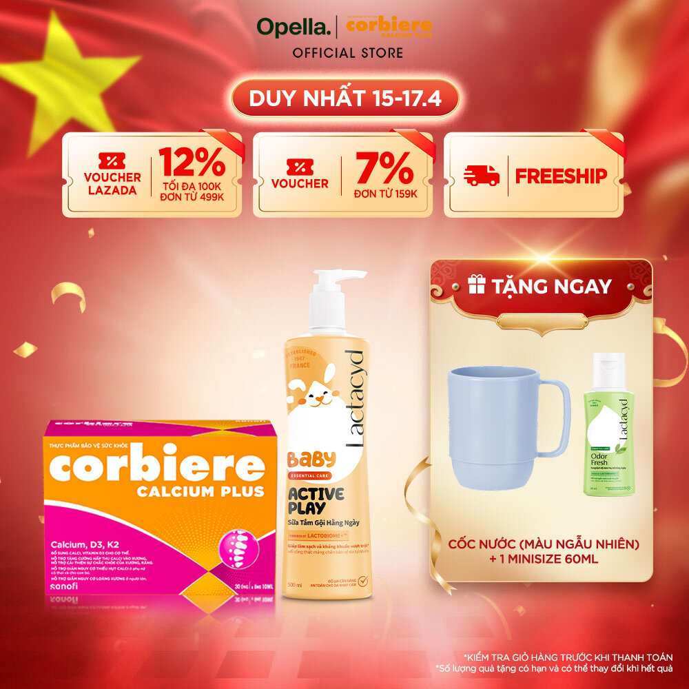 Bộ 1 Sữa Tắm Gội Hằng Ngày Cho Bé Lactacyd Baby Active Play 500ml + 1 Thực phẩm bảo vệ sức khỏe Corbiere Calcium Plus Mới - Canxi hữu cơ + D3 + K2