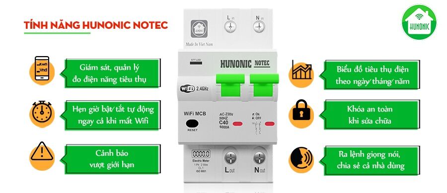 Aptomat thông minh đo năng lượng Hunonic Notec