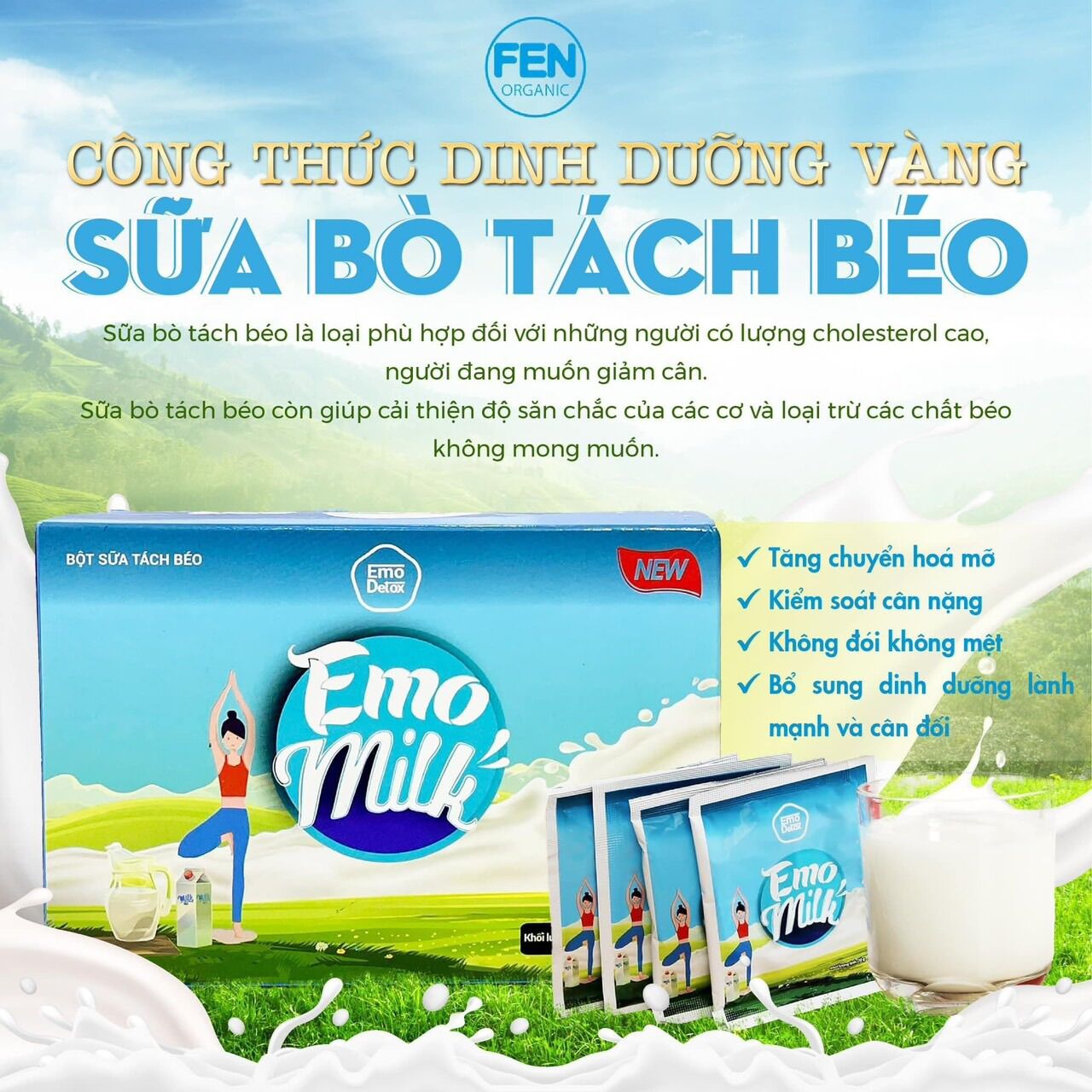 Combo 5 hộp sữa bò tách béo emoslim 🥛 chính hãng 100% ✅