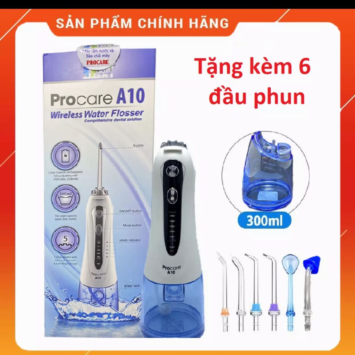 Máy tăm nước cầm tay cao cấp procare a10 thế hệ mới chính hãng, bảo hành 1 năm. tặng thêm voucher 100k từ shop