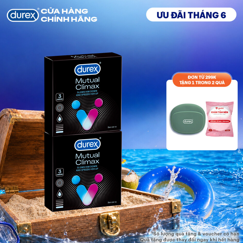 [SẢN PHẨM MỚI] Bộ 2 bao cao su Durex Mutual Climax kéo dài thời gian và gân gai, size 52.5 mm, hộp 3 bao