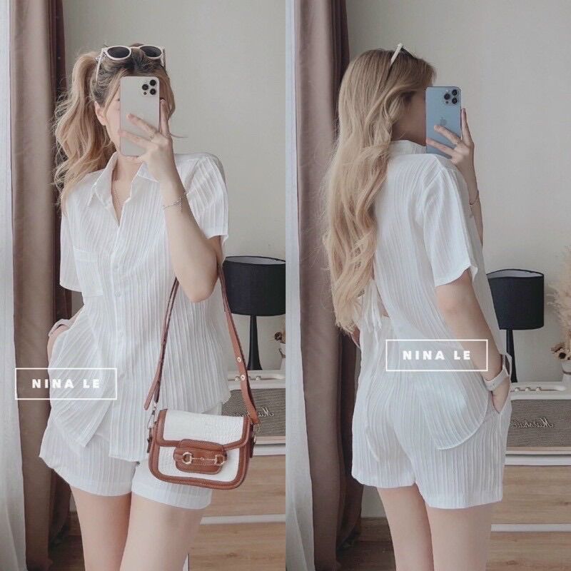 (SHOP TÁO ĐỎ BIGSIZE 50kg đến 90kg) set áo sơ mi hở lưng + quần short