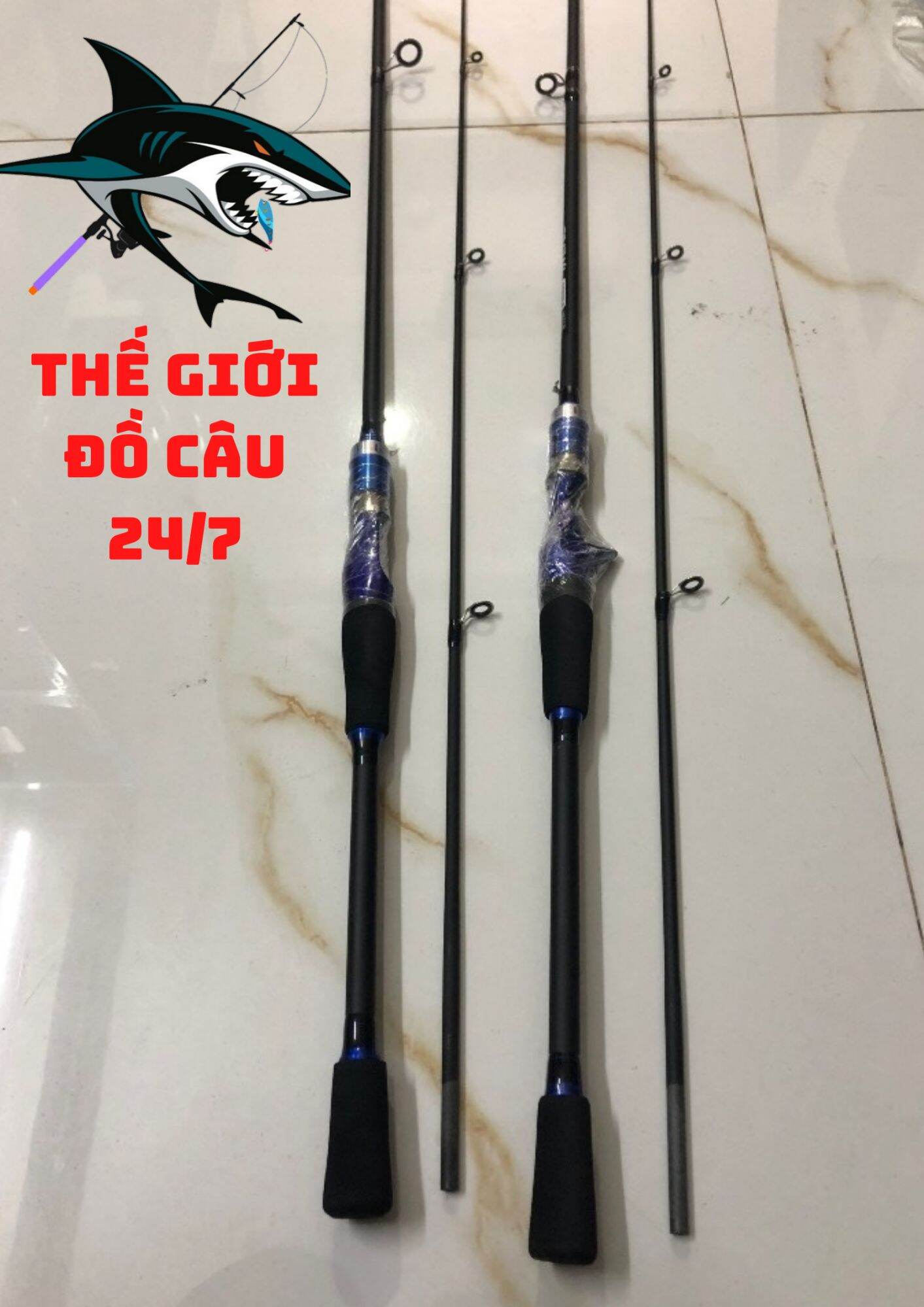 Cần câu lure máy ngang và máy đứng carbon, Cần câu lure 2 khúc nhẹ, khỏe, đẹp
