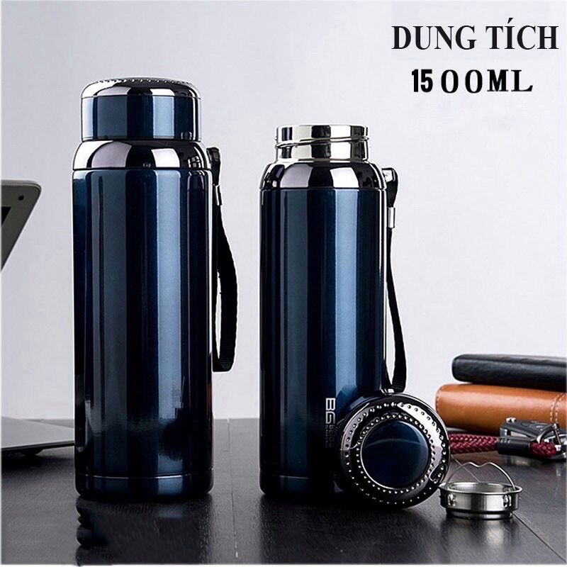 Bình giữ nhiệt 1500ml good vacuum, nắp titan, lõi inox 304 có lưới lọc trà giữ nhiệt lâu
