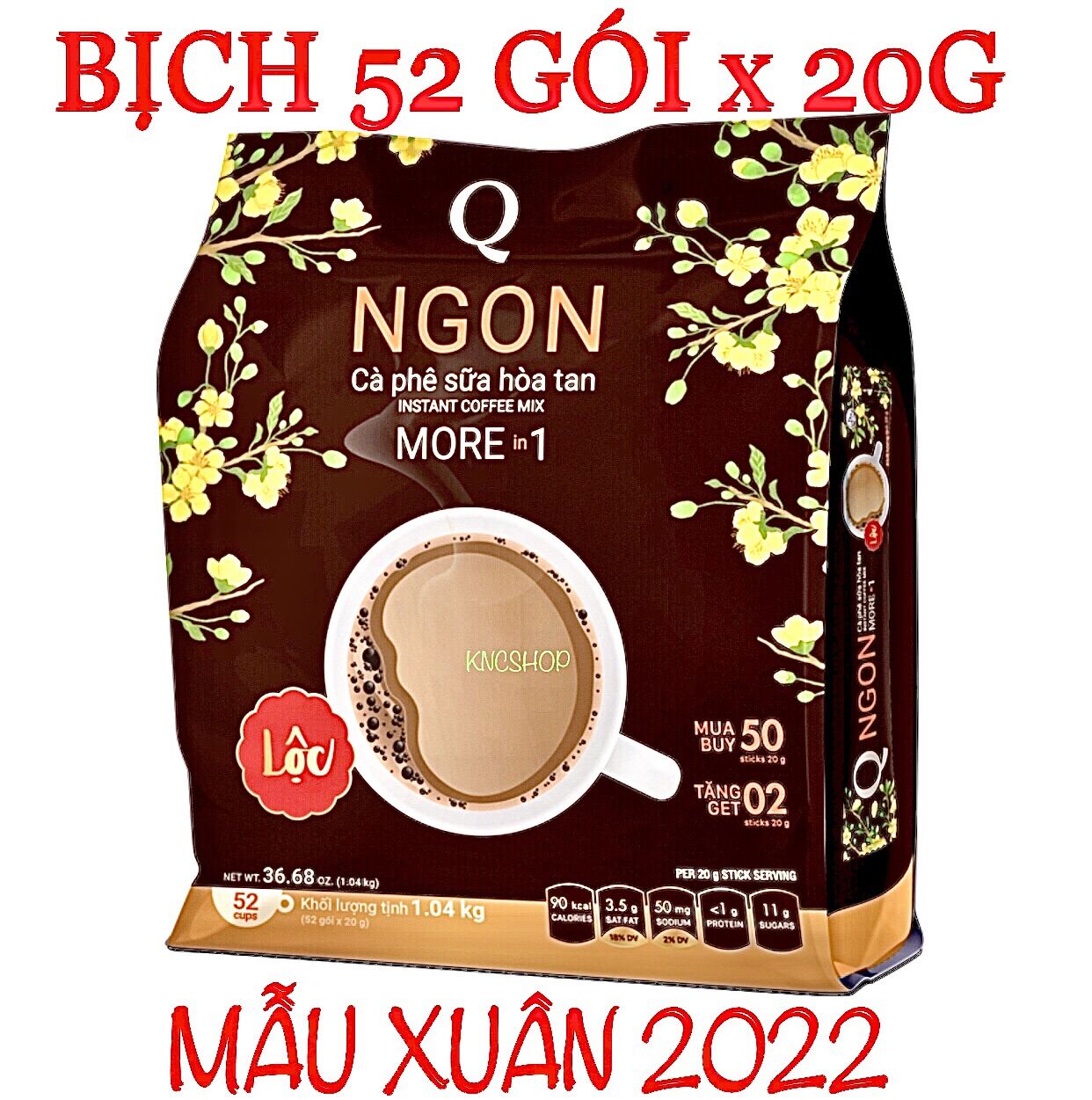 COMBO 2 BỊCH CÀ PHÊ SỮA NGON 3-1 TRẦN QUANG ( 2 BỊCH x 1,04KG = 104 GÓI DÀI x 20G ) DATE 2023