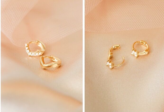 Bông tai huggie đính đá 18k gold plated