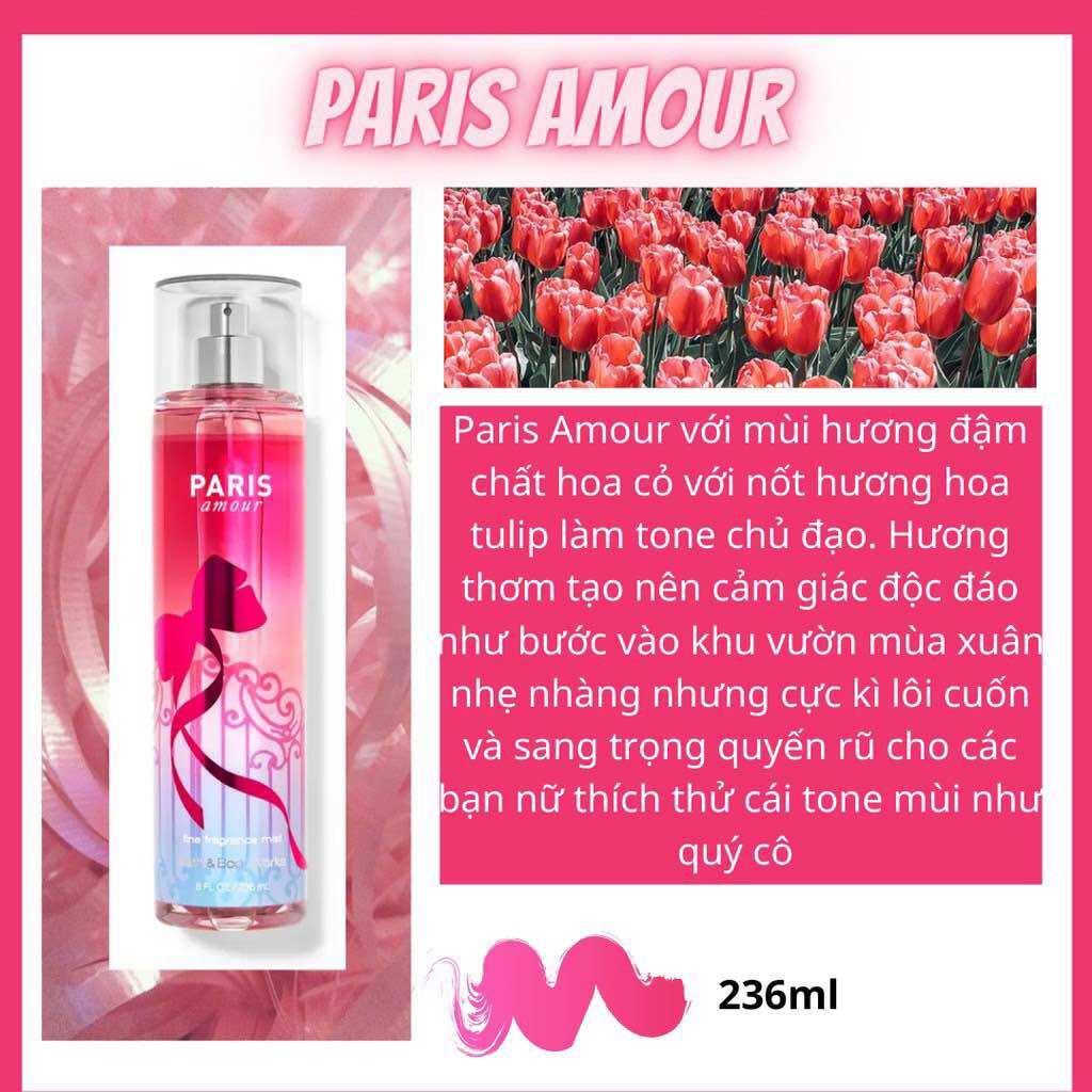 Xịt body mist Bath and Body Works Paris Amour 236ml