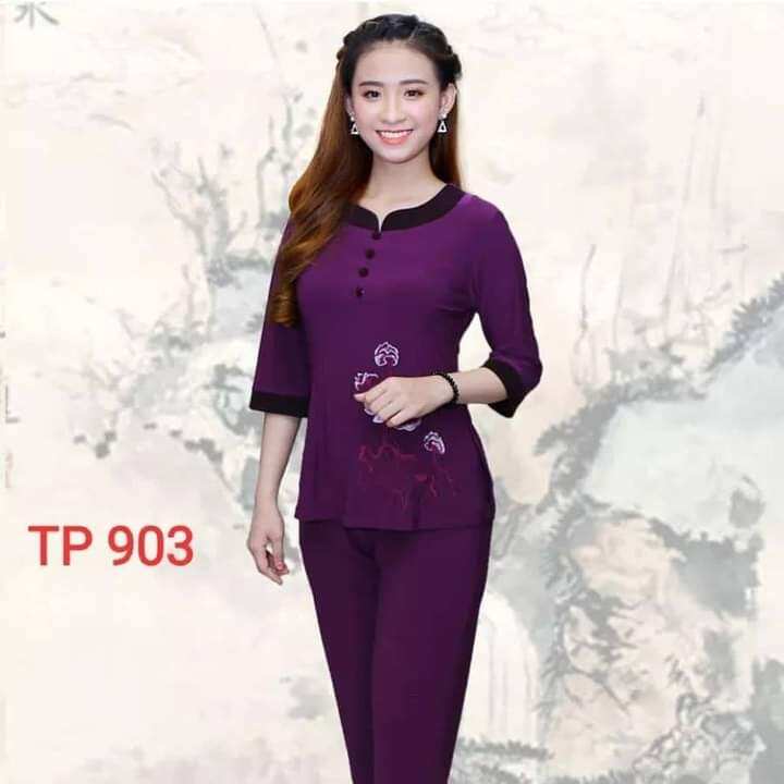 đồ lam đi chùa mẫu thun phối 3 nút loại 1