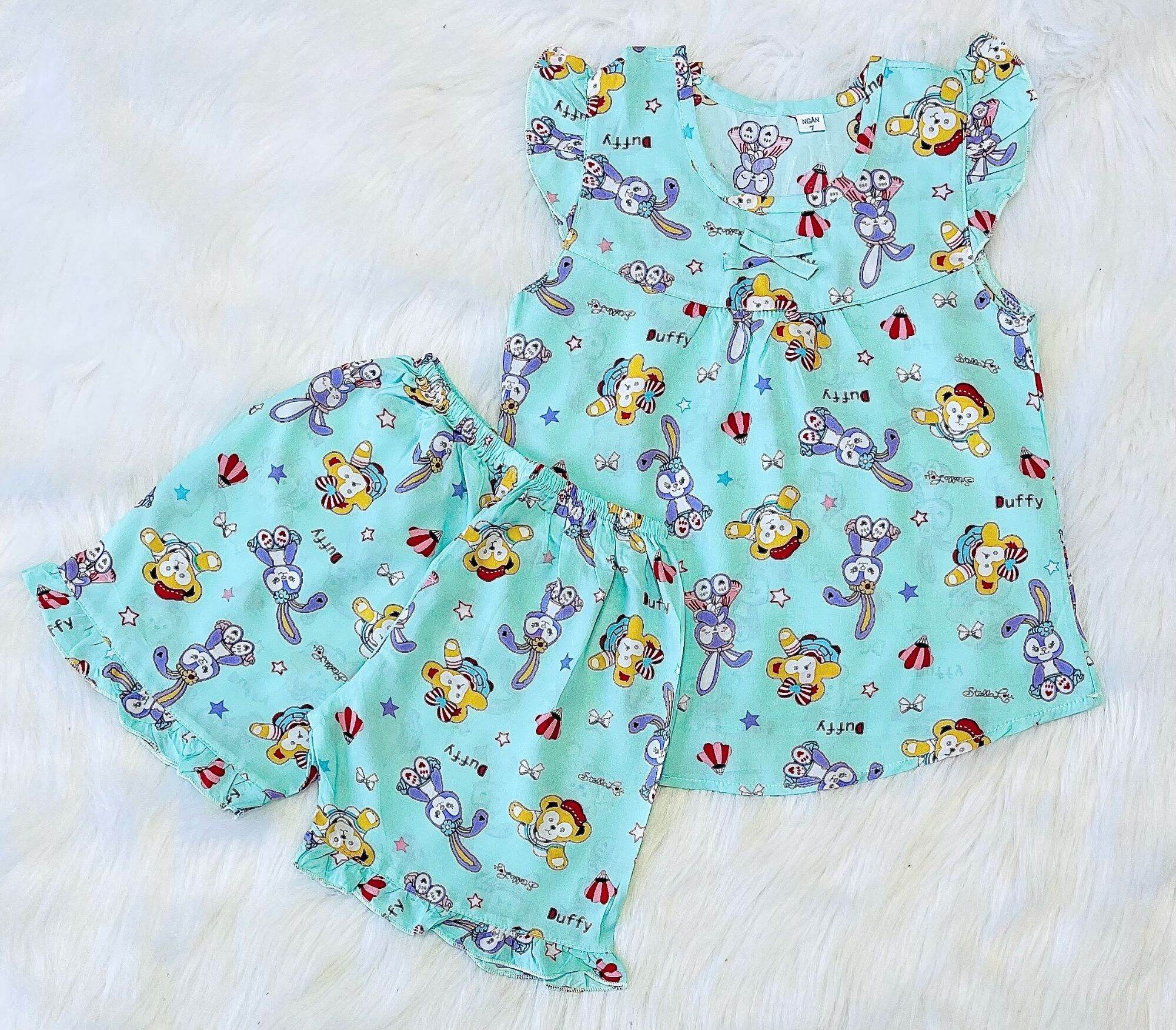 Đồ bộ bé gái, chất tole lanh mềm mịn mát, size 7(13- 14kg)