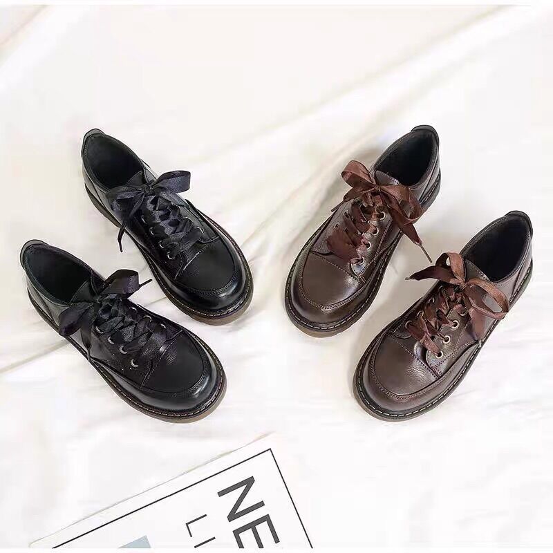 Giày oxford da mềm 2 kiểu dây thắt phong cách vintage