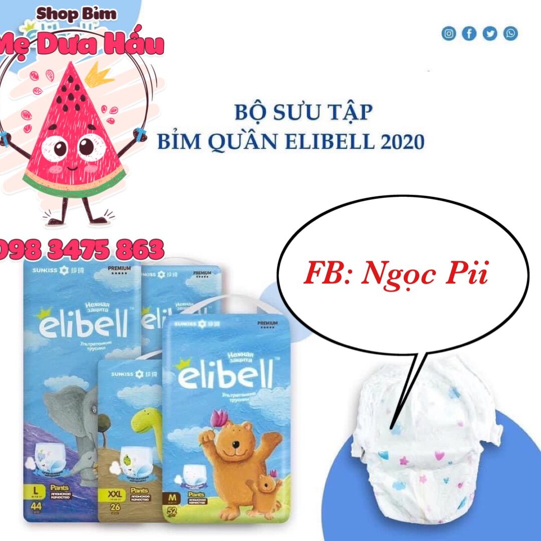 Combo 3 bịch bỉm tã dán elibell nội địa nga cao cấp s76 m64 l54 xl44