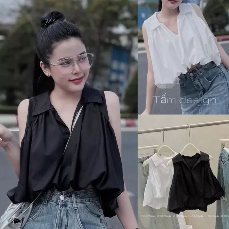 Áo kiểu sát cánh cổ bẻ phong cách mới smlulu