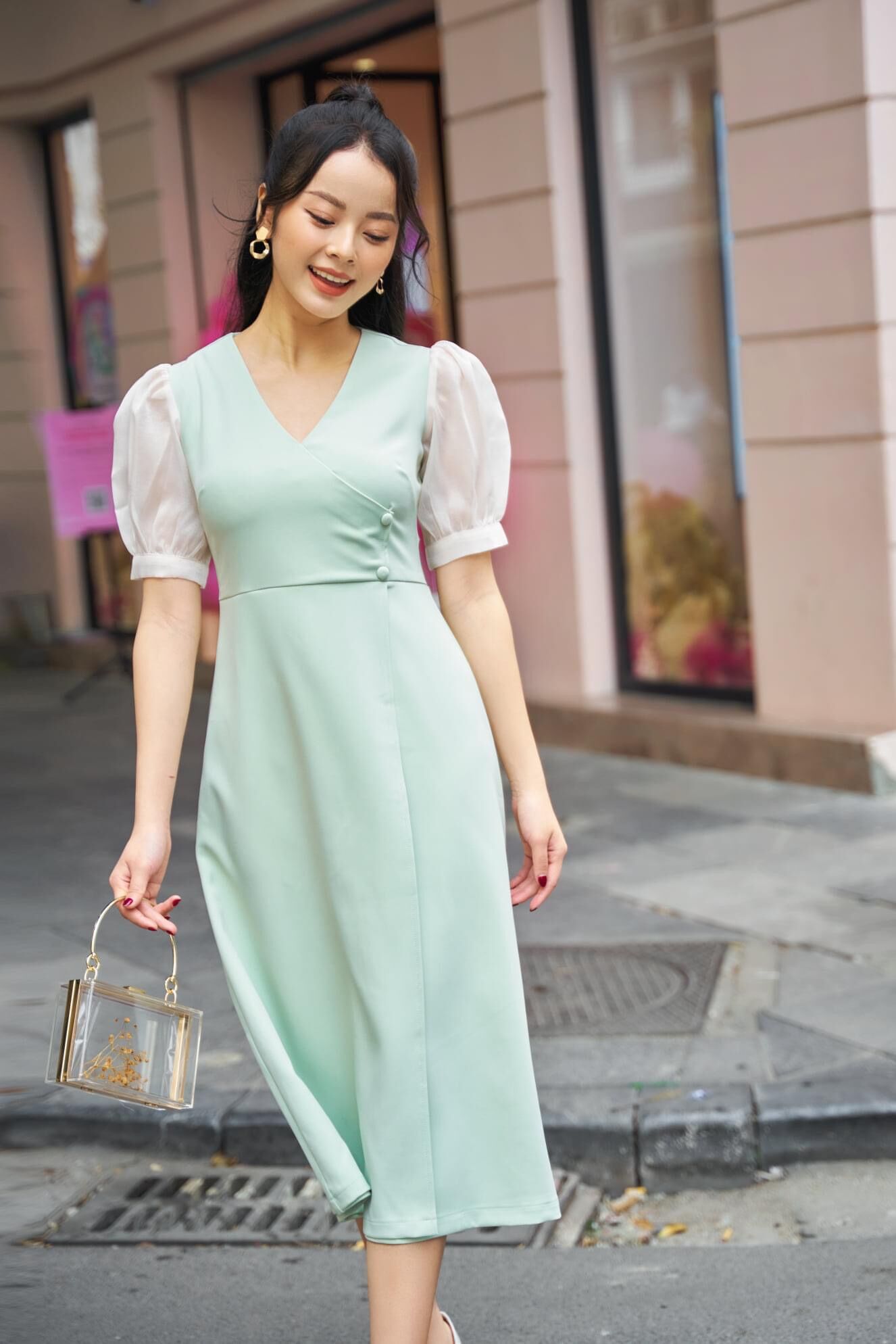 Ceci cela - đầm vạt chéo cổ v thanh lịch versus