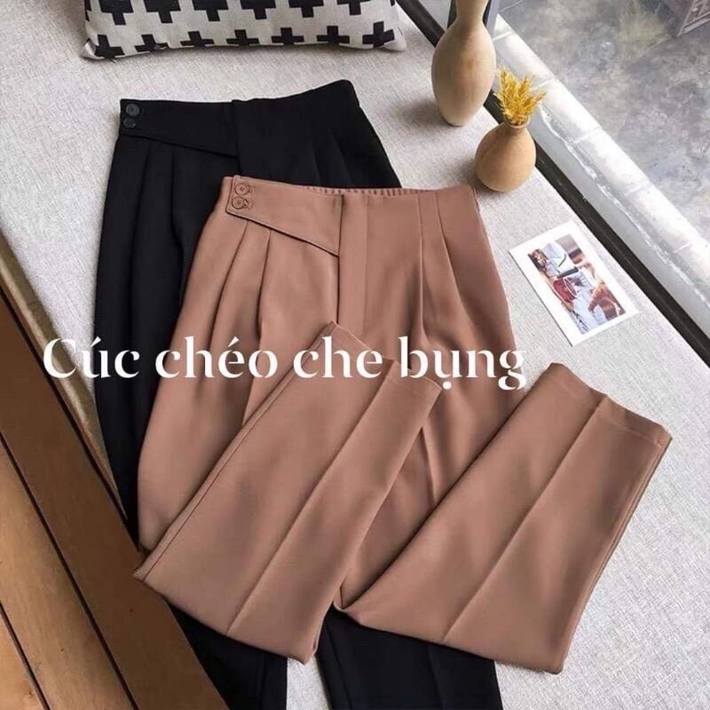Quần baggy công sở hai cúc cạp- quần baggy nữ cạp cao