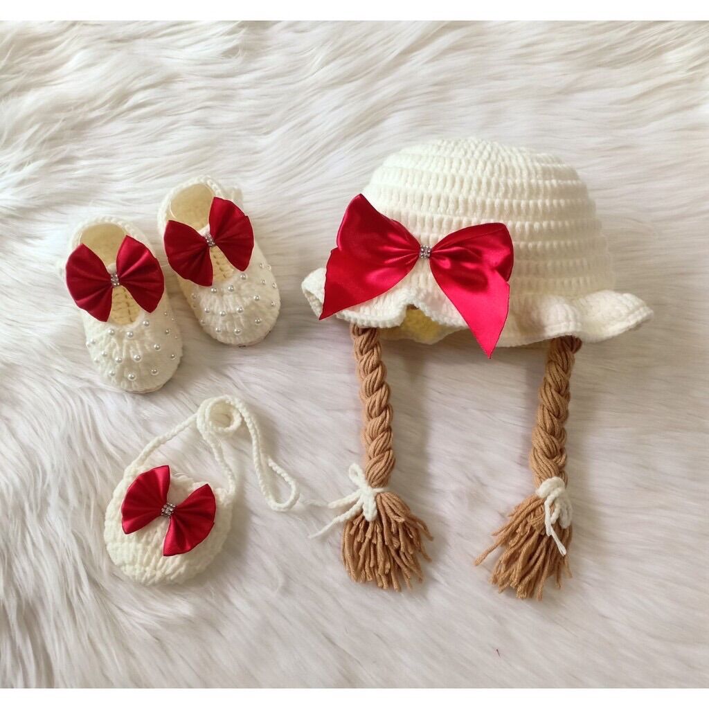 Set 3 nón tóc giả nơ cho bé gái kèm quà tặng