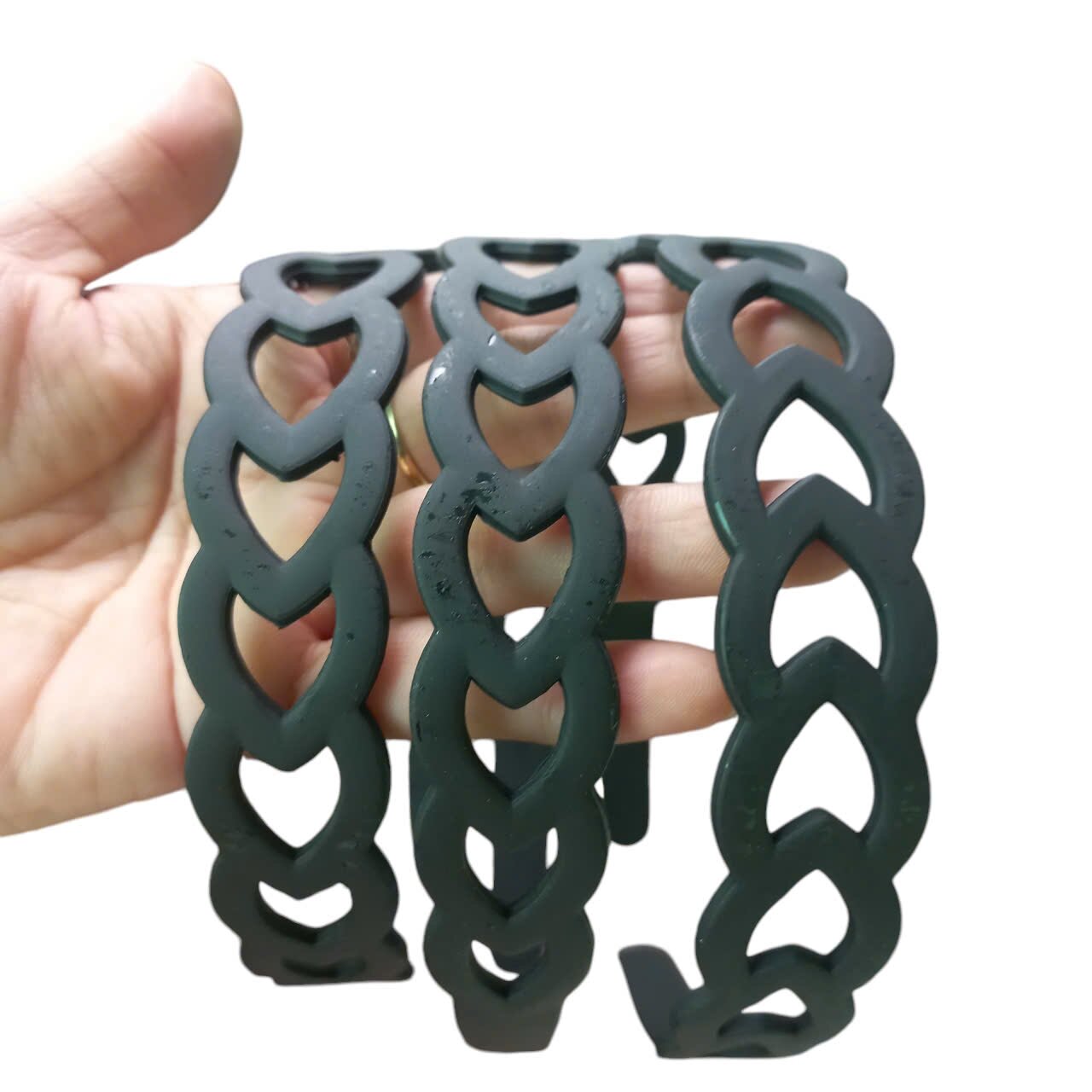 Thanh lý trầy như ảnh Bờm cài tóc trái tim đen nhám (bản 2.5cm)