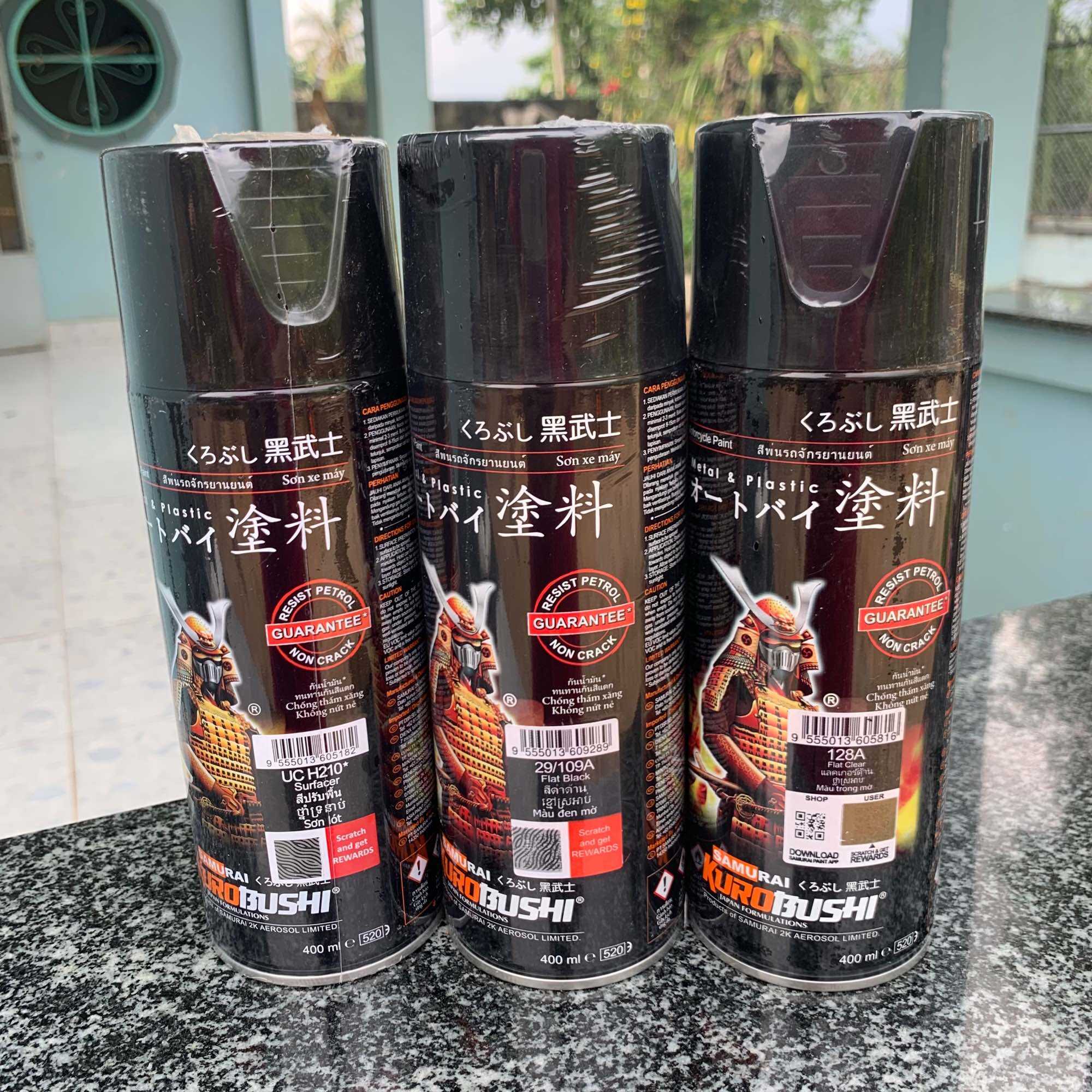 COMBO SƠN SAMURAI MÀU ĐEN NHÁM 3 BƯỚC UCH210 ĐEN 109A PHỦ NHÁM 128A