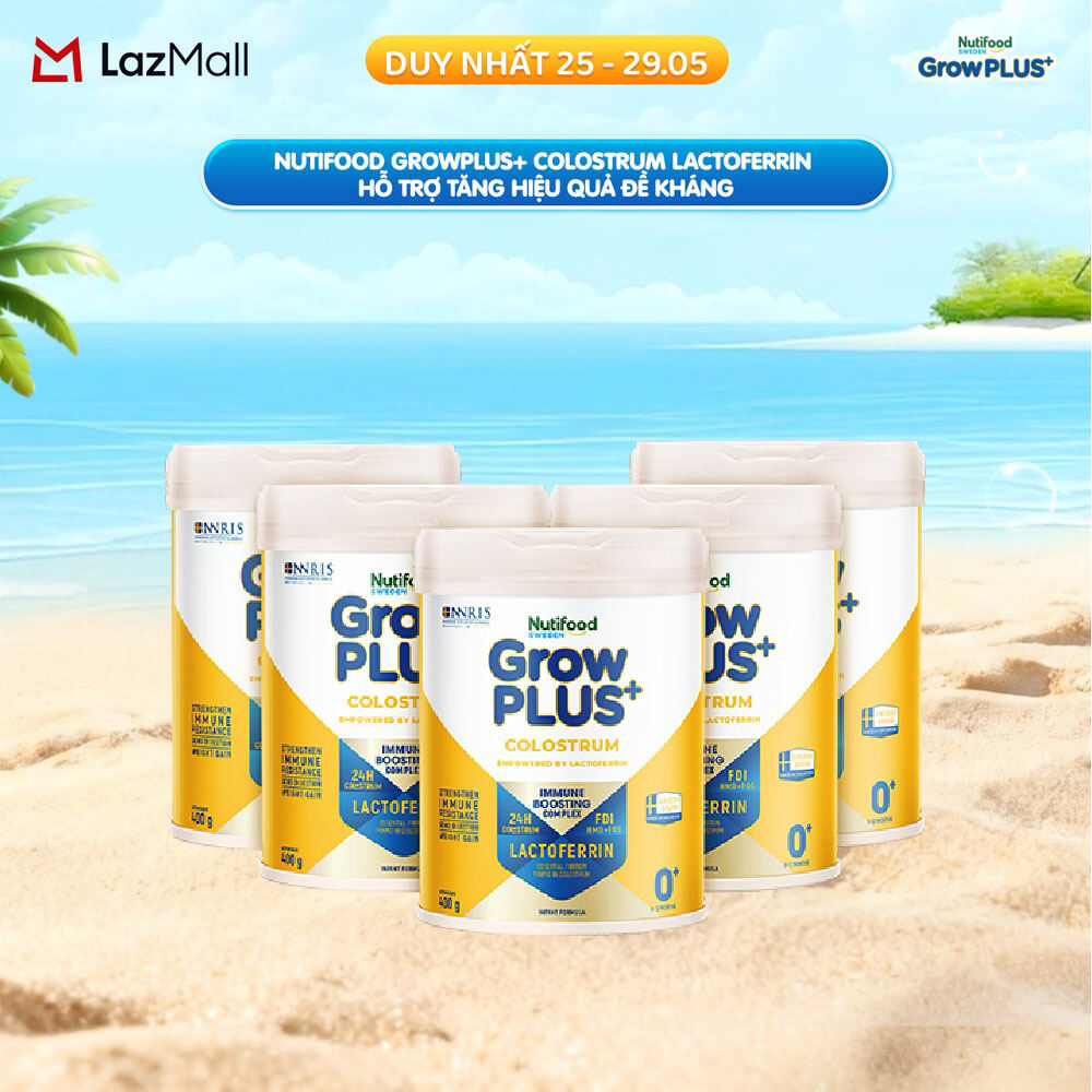 Combo 5 Sữa bột Nutifood Sweden GrowPLUS+ Colostrum Lactoferrin 0+ 400g