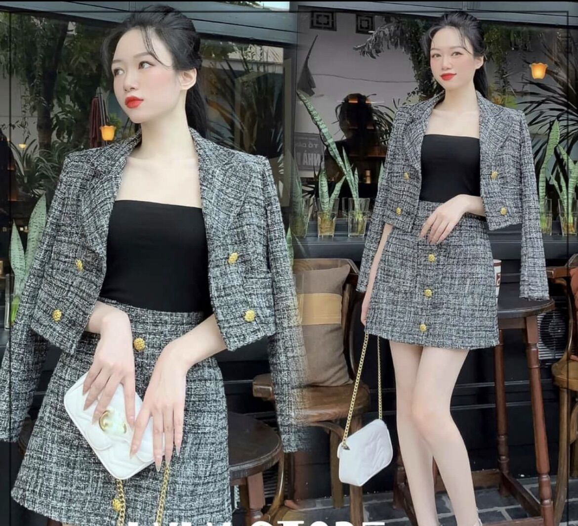 Set chân váy dạ 2 món có lót quần