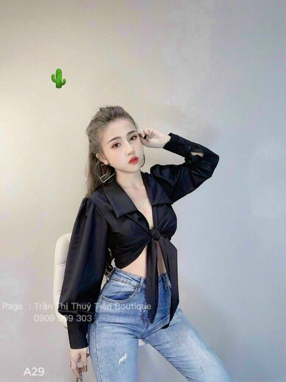 ÁO TAY DÀI NÚT ÁO CROPTOP CỘT NƠ EO FORM DƯỚI 50KG(PC)