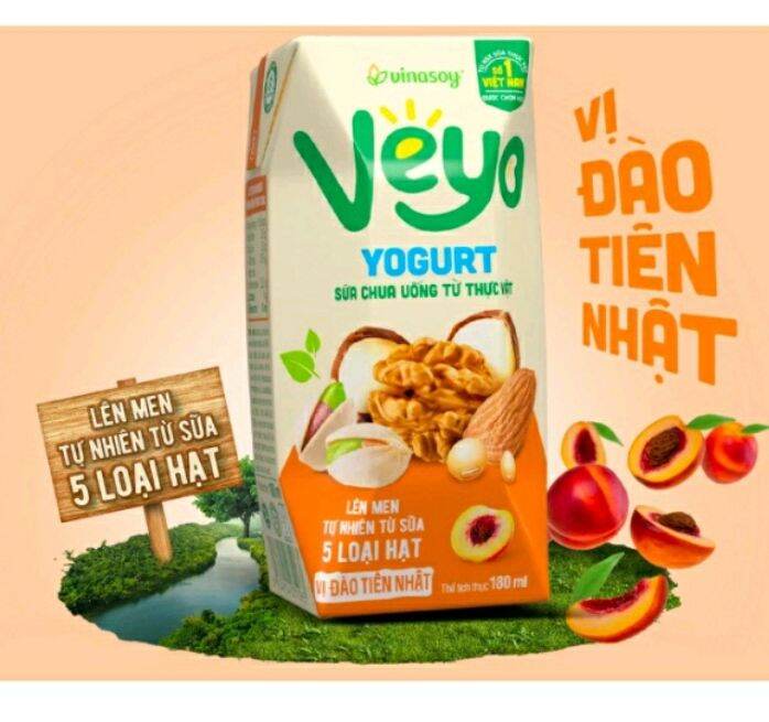 Thùng 15 hộp Sữa chua uống Thực Vật Vị Đào Tiên Nhật- hộp 180ml, đóng hộp lẻ đảm bảo hàng đẹp