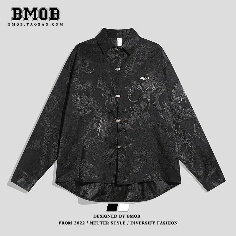 Áo Sơ Mi Dài Tay Hoa Nhí Họa Tiết Rồng Phong Cách Trung Quốc Mới Bmob Áo Sơ Mi Sành Điệu Cảm Giác Thiết Kế Thiểu Số Rộng Rãi Kiểu Cấm Vận Tối Tăm Nam Nữ