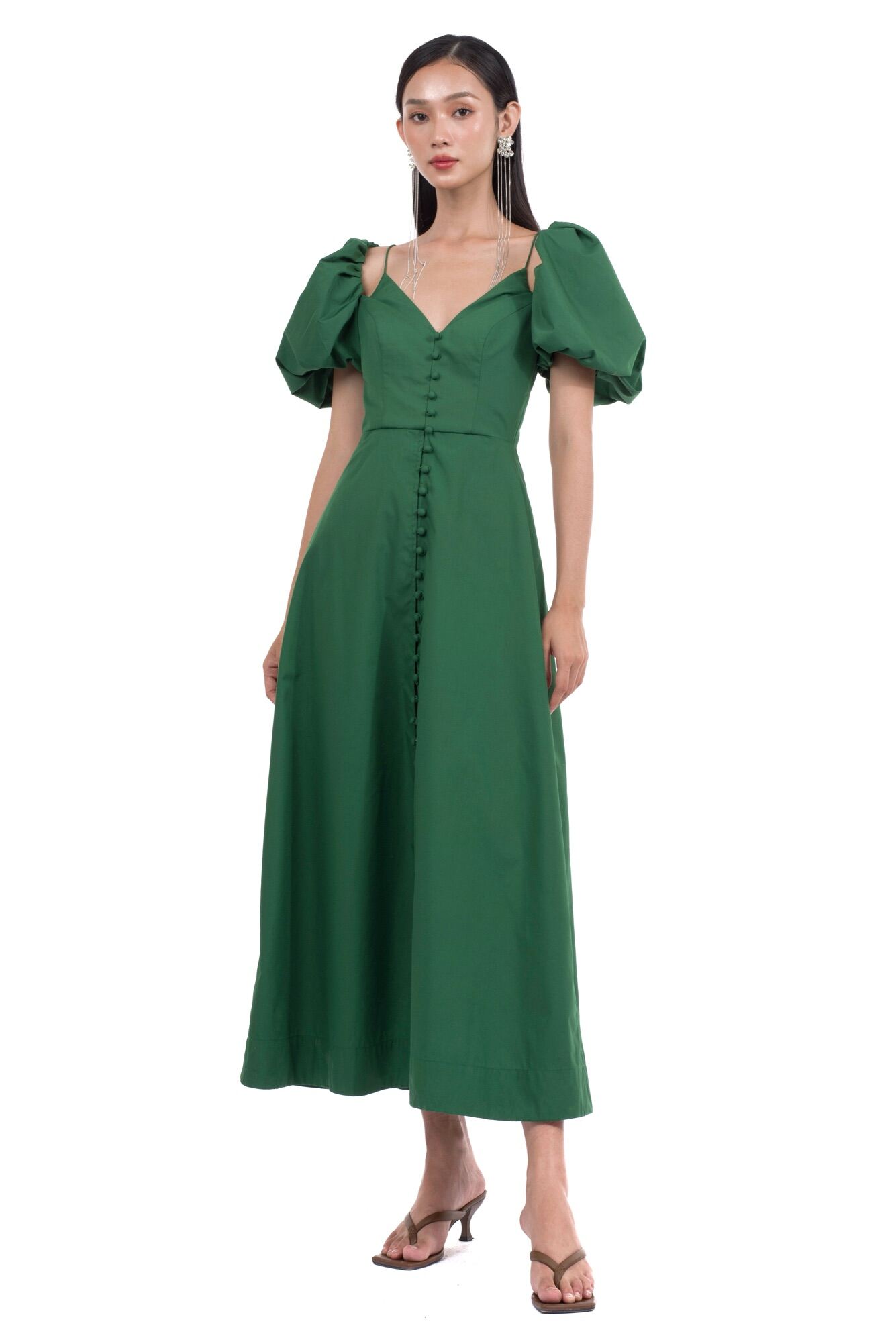 KAIA | Đầm dáng dài tay phồng hở lưng - Monile Midi Dress