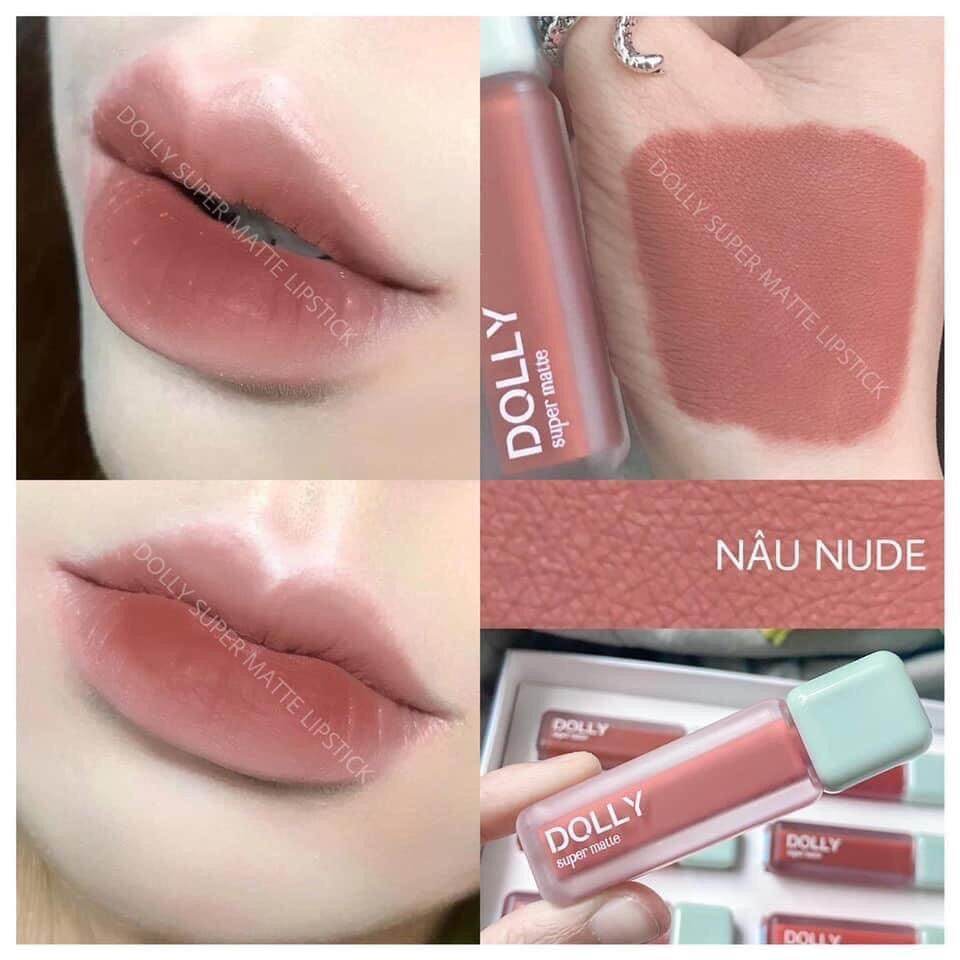 Nâu nude son kem lì dolly super matte không chì màu nâu nude