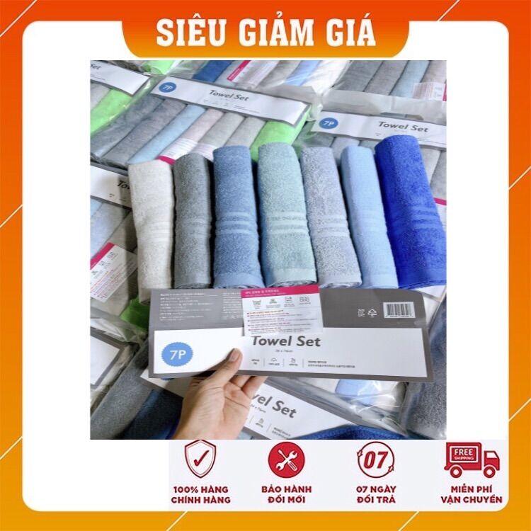 [ Free Ship ] Sét 7 chiếc khăn tắm gội 40x80 cm xuất Hàn 100% cotton siêu mềm thấm hút ( 7 màu nguyên túi )