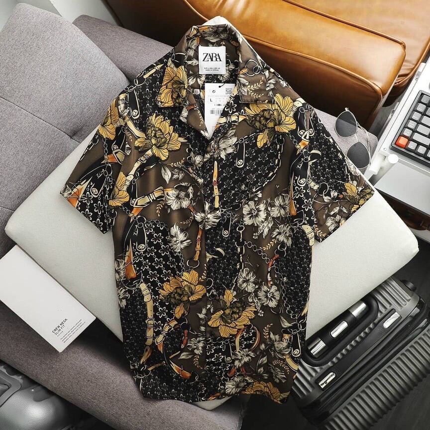 (Big size <140kg) Áo sơ mi hoa văn tay ngắn cổ vest big size