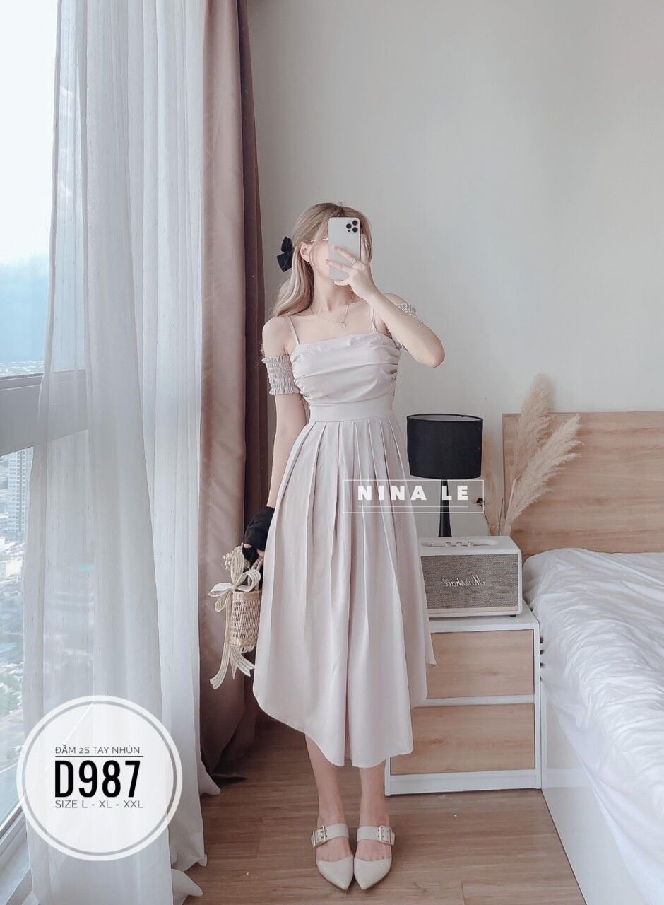60-90kg Bigsize ĐẦM 2S TAY NHÚNG D987