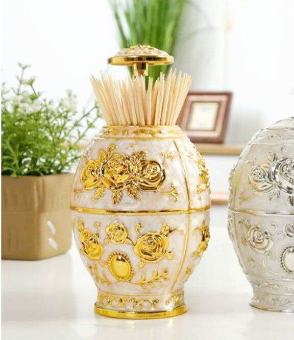 Hũ đựng tăm hình trứng mạ vàng hoàng gia