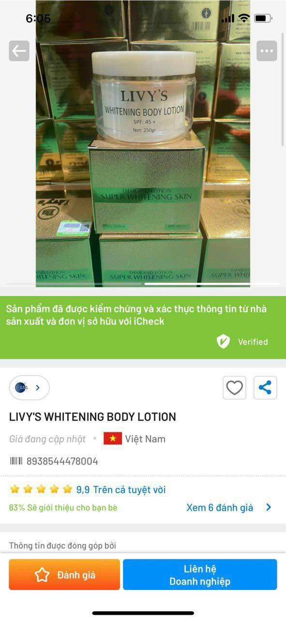 [HCM]kem dưỡng body Livy's Thái Lan