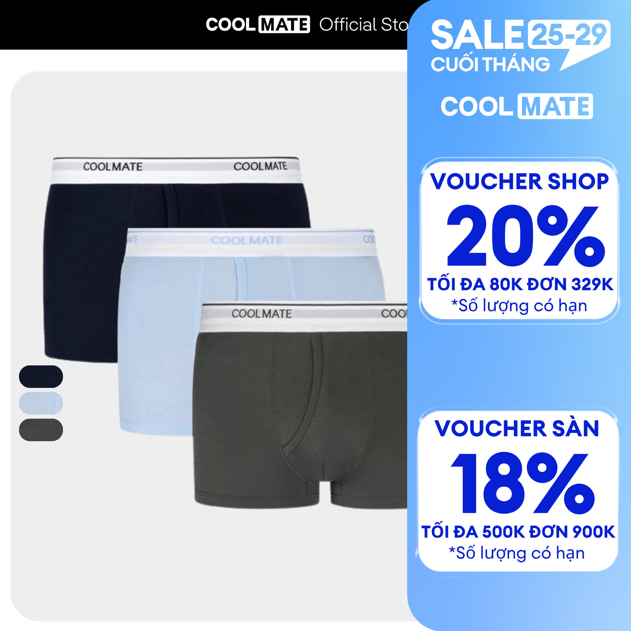 Combo 03 quần lót nam khe moi Bamboo Trunk kháng khuẩn khử mùi - Coolmate