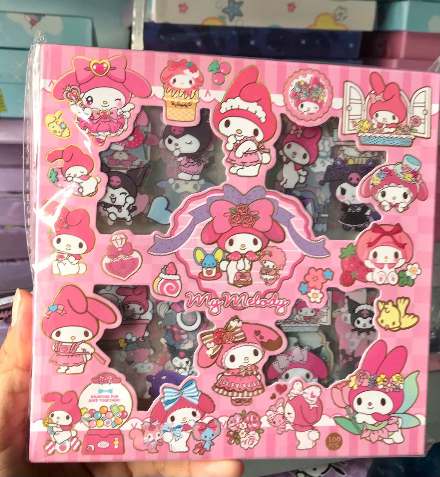 Hộp 100 tấm sticker hoạt hình Kuromi Melody Lotso dễ thương  sticker trang trí cho bé gái