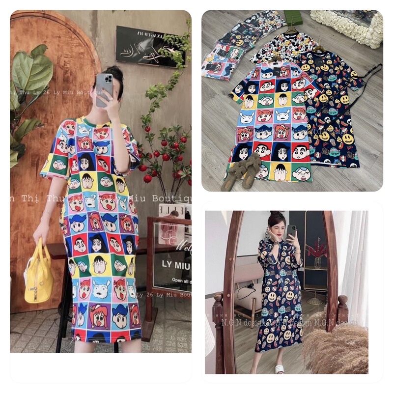 Váy suông nữ hoạt hình 3d,đầm suông nữ rộng