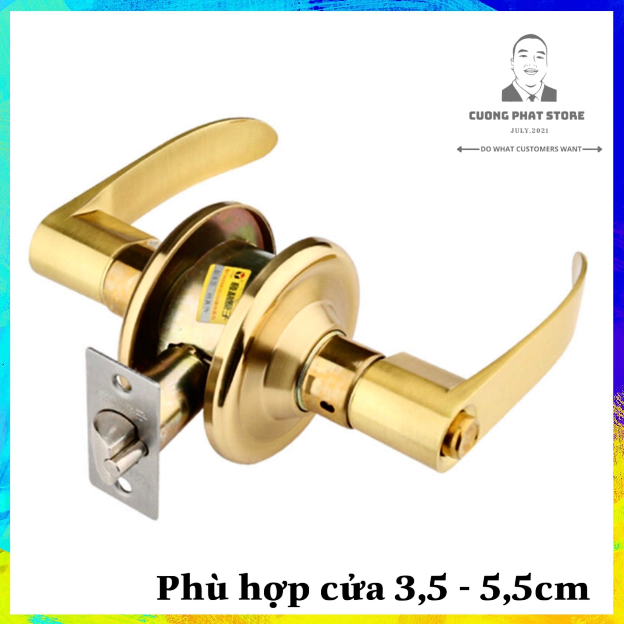 Ổ khoá tay gạt inox màu vàng phù hợp dùng trong nhà khoá nhà tắm phòng ngủ