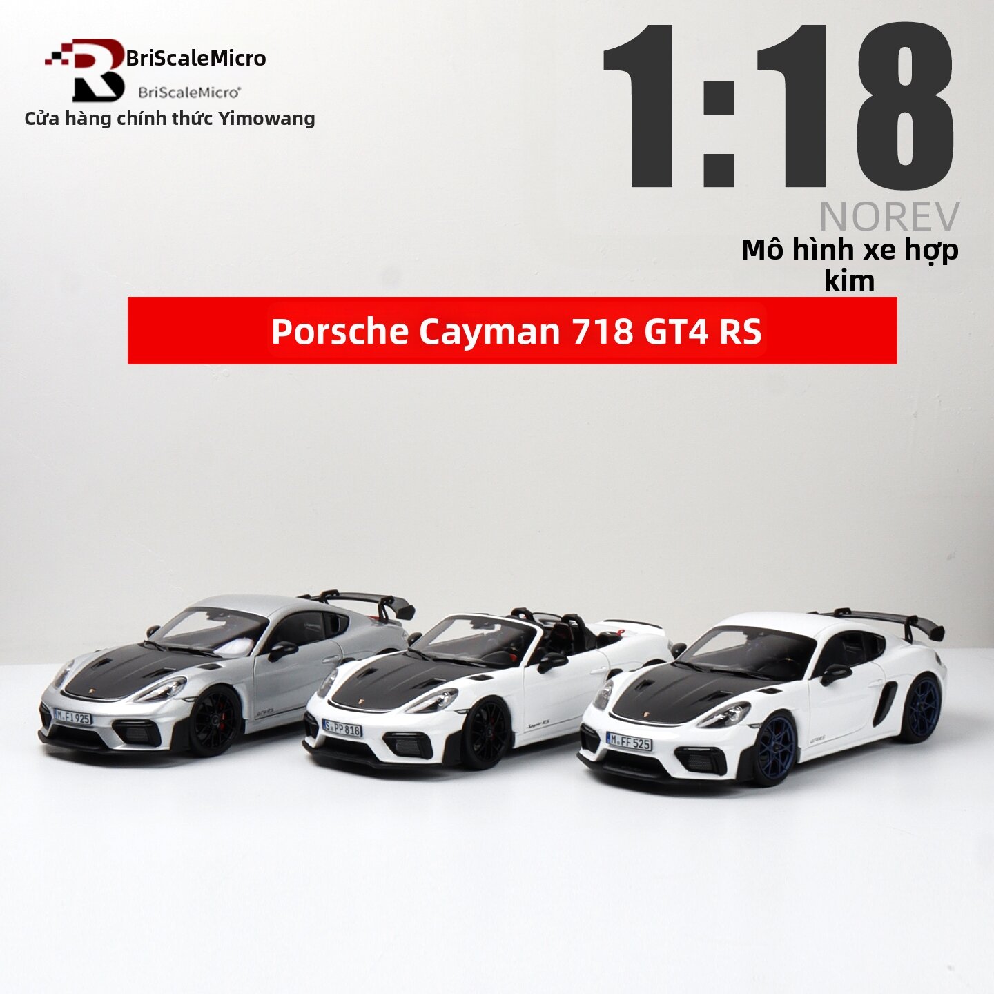 BriScalemicro | Convertible Open Door 1:18 Scale Porsche 718 Cayman GT4 RS Model 1:18 Giá 4,240,000 Đồng*Miễn phí vận chuyển