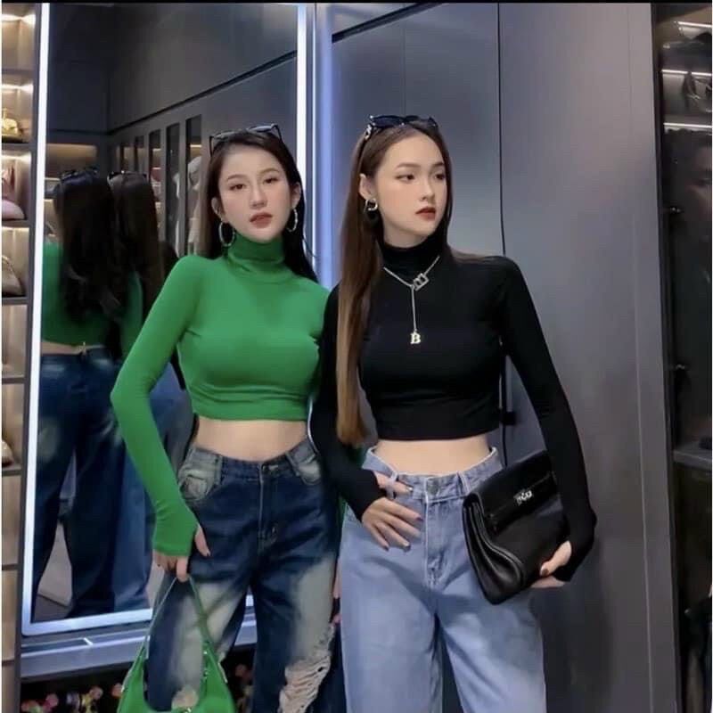 Áo croptop cổ lọ tay dài