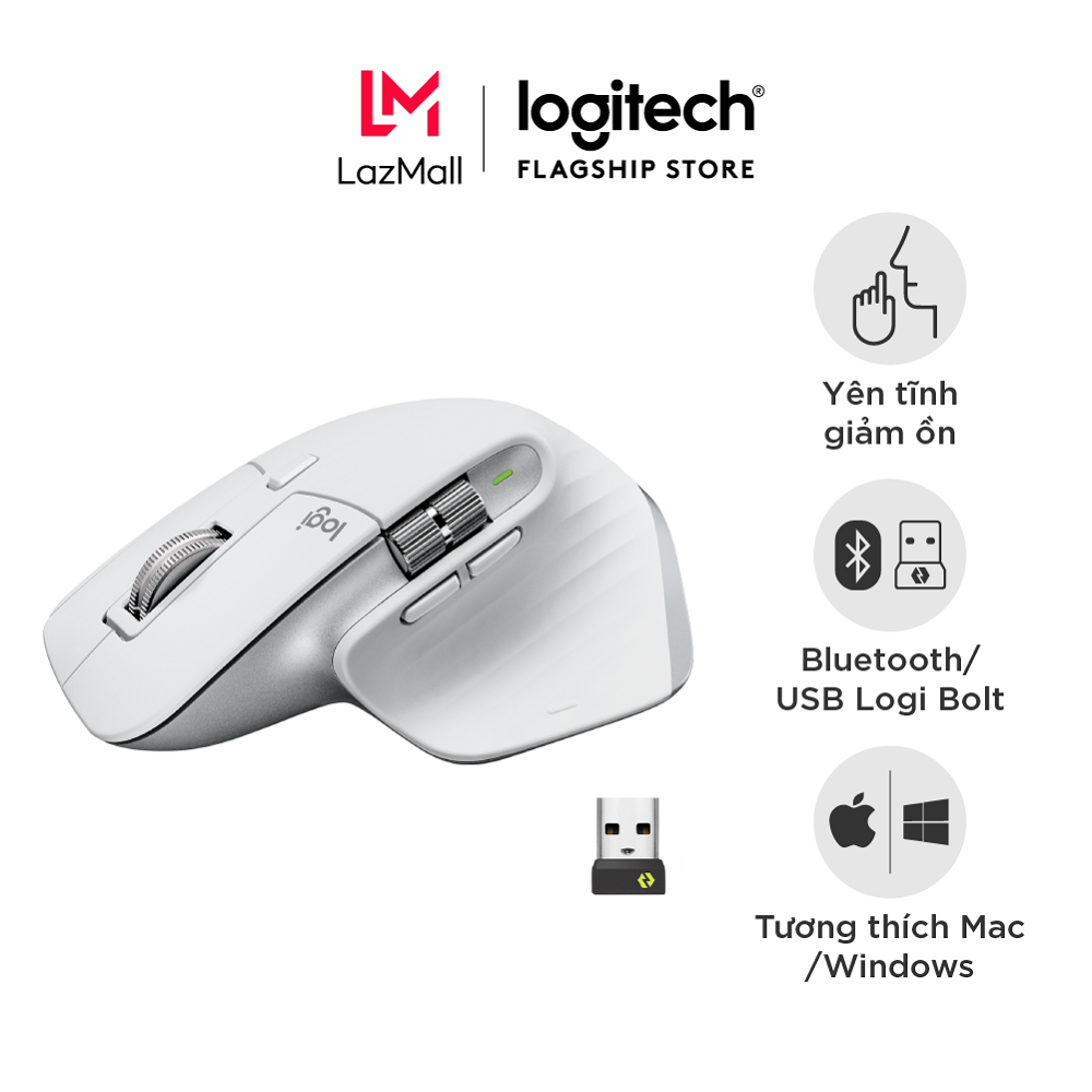 Chuột không dây Bluetooth Logitech MX Master 3s – Yên tĩnh 8K DPI Cuộn siêu nhanh sạc USB-C Windows
