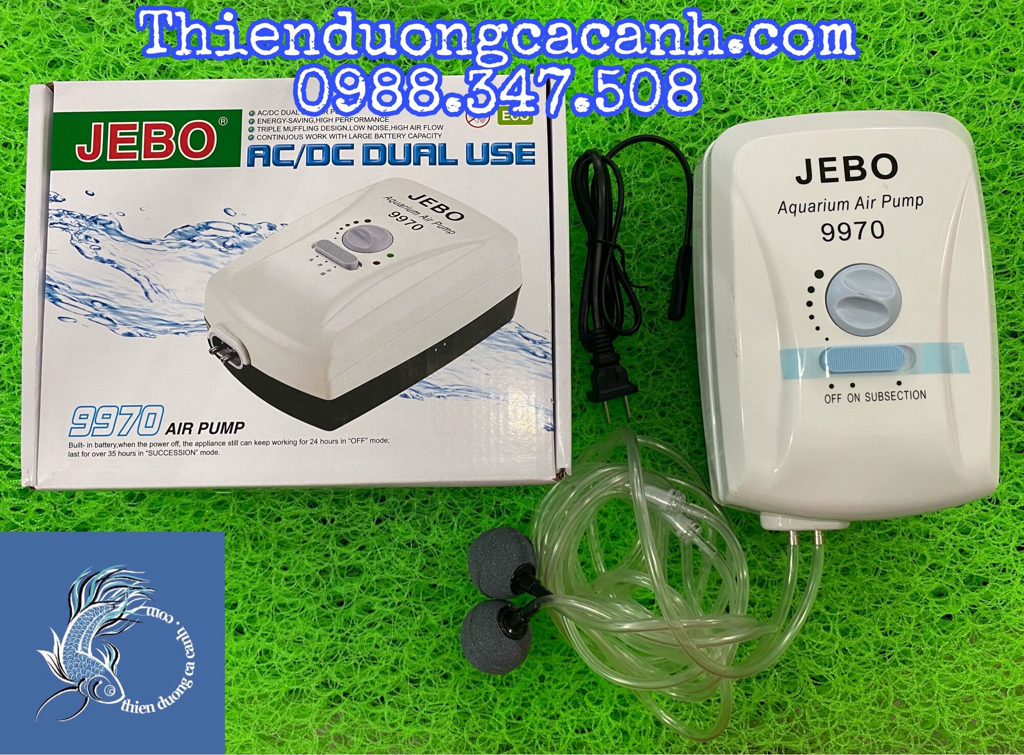 Máy Oxi Tích Điện Jebo 9970 Cho Bể Cá - Bao gồm dây và cục sủi