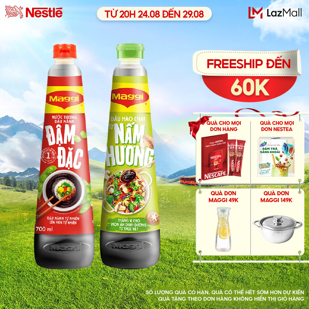 Combo mix vị maggi: 1 nước tương maggi® đậu nành đậm đặc chai 700ml + 1 dầu hào maggi® nấm hương chai 820g