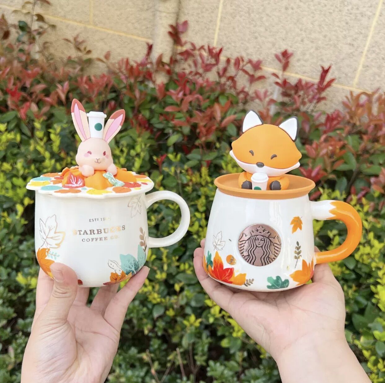 Cốc Starbucks Cốc uống nước thỏ và hình cáo dễ thương lễ hội trung thu có kèm nắp