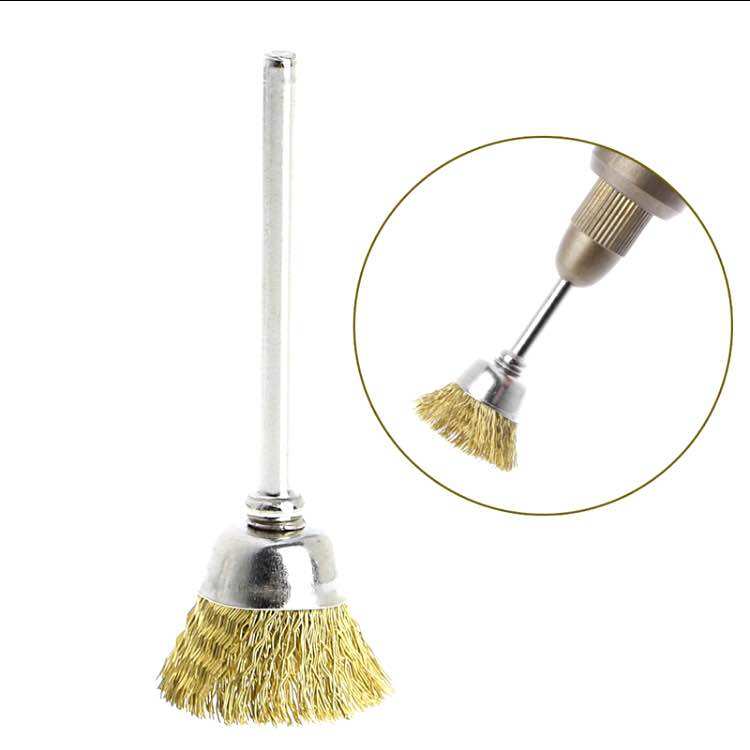 Chổi chén đánh gỉ màu đồng 16mm cán 3.17mm