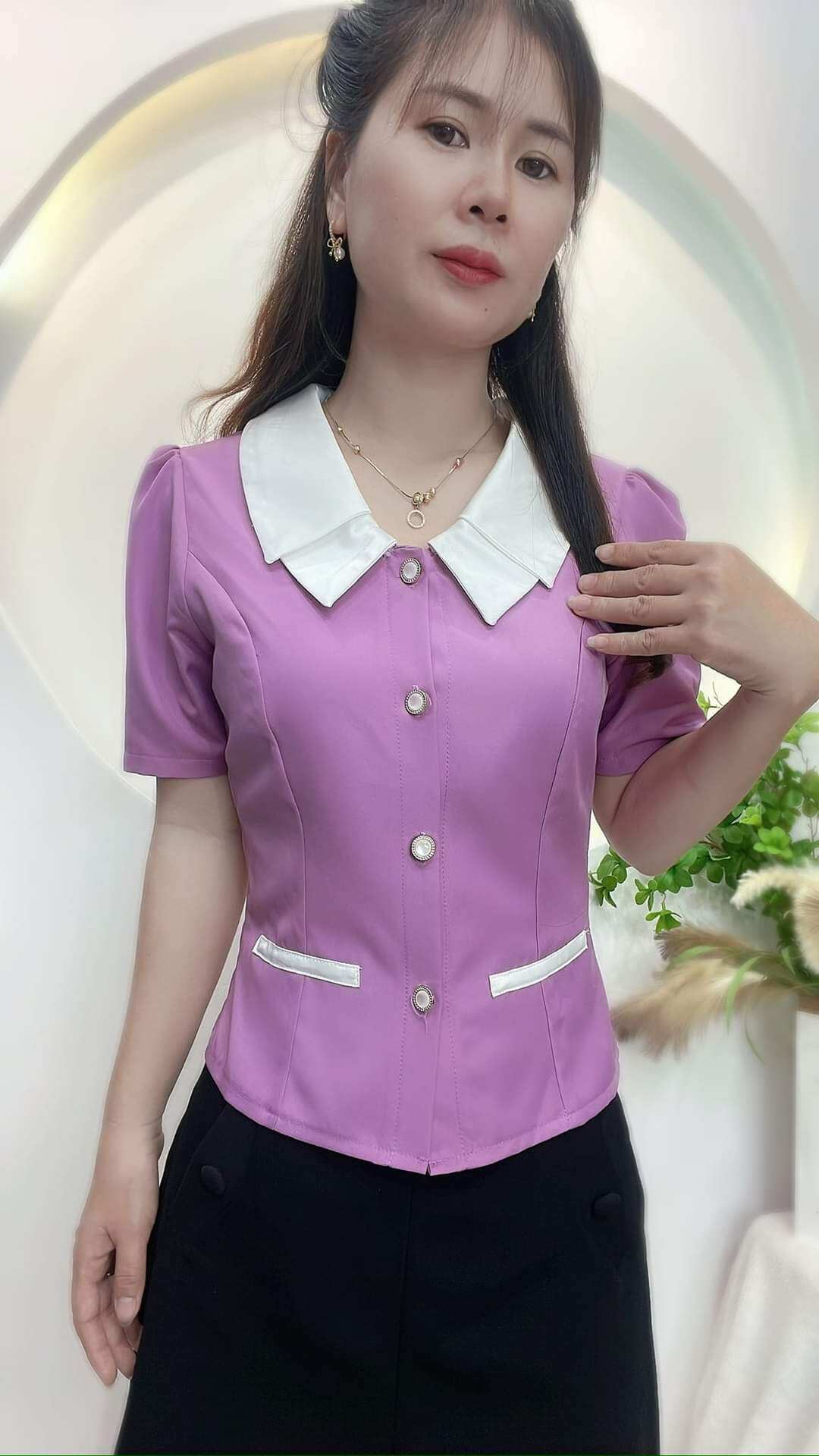 Áo Kiểu Nữ Công Sở Tay Ngắn Có Túi