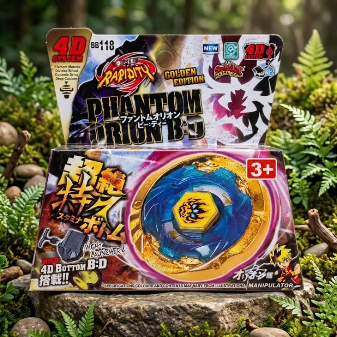 Con quay siêu mạnh, con quay beyblade, con quay 3 mắt xanh hoàng kim
