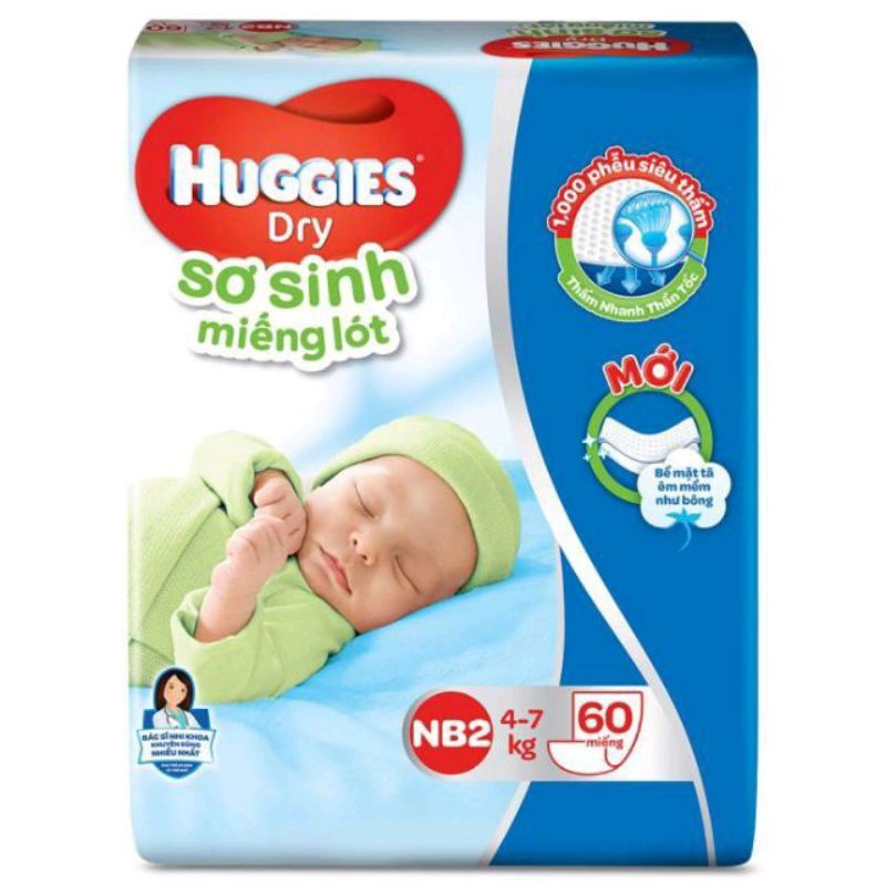 Miếng lót sơ sinh Huggies NB2 bịch 60 miếng