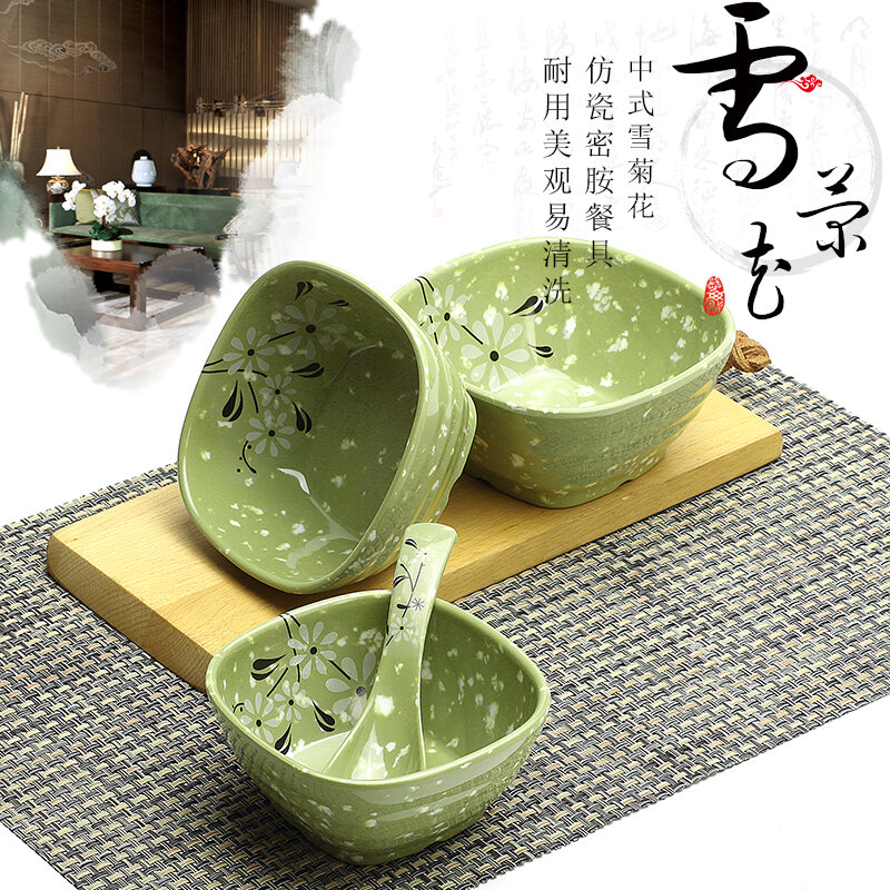 Bát vuông melamine a5 bát canh nhựa bát cháo bát ăn cơm giả sứ bát gia vị lẩu bát ăn vặt