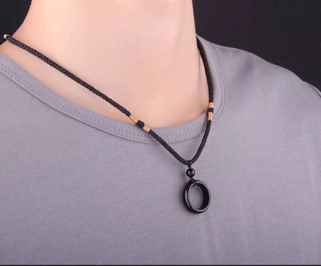 [HCM] Vòng cổ mặt dây chuyền vòng tròn đá thạch anh đen thiên nhiên hút Tài Lộc May Mắn cho nam và nữ